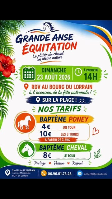 Grande Anse Équitation : baptêmes poney et cheval à partir de 3 ans à Le Lorrain – Le Guide Timoun